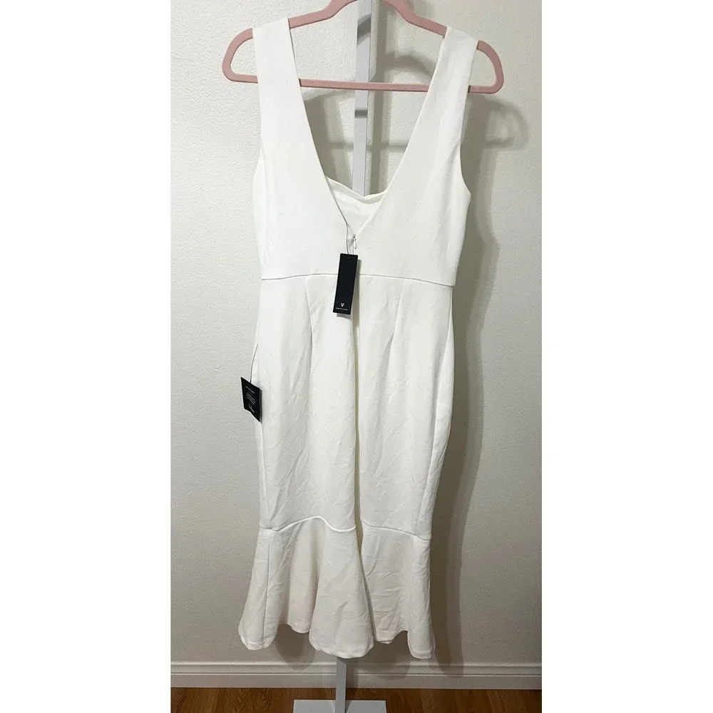 NWT Lulus Moment Maker White Square Neck‎ Trumpet Midi Dress Large